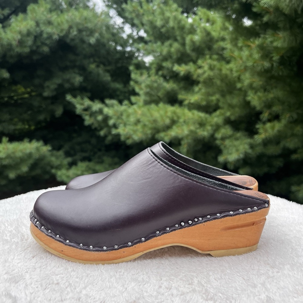 Troentorps Sweden Clogs Leather Wooden Womens 38 | 8 Toffelfabrik Brown Cognac - Picture 3 of 9